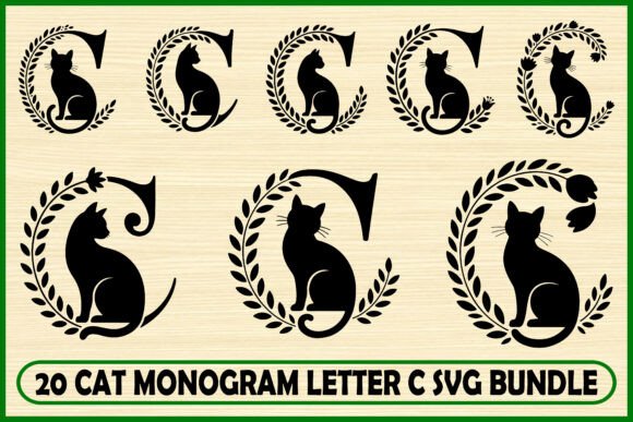 20 Cat Monogram Letter C Bundle: Graphics & Illustrations