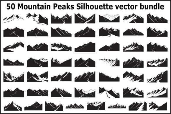 50 Mountain Peaks Silhouette Vector Set: Graphics & Illustrations