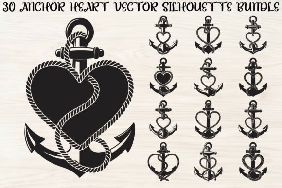 Anchor Heart Silhouette Bundle: Graphics & Illustrations