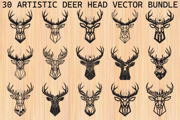 Artistic Geometric Deer Head Bundle: Graphics & Illustrations