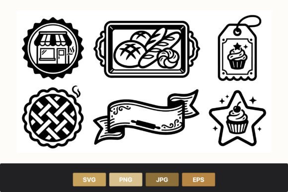 Bakery Line Art Icons Black White