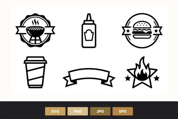 Barbecue Grill Burger Coffee Sauce Icons: Vector Illustrations