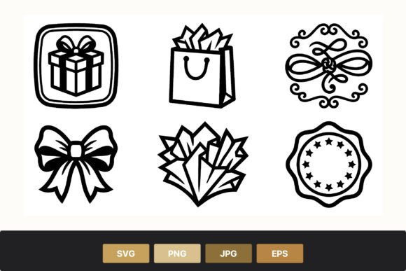 Black and White Gift Ribbon Icons: Clean Graphics & Illustrations for Local Brands