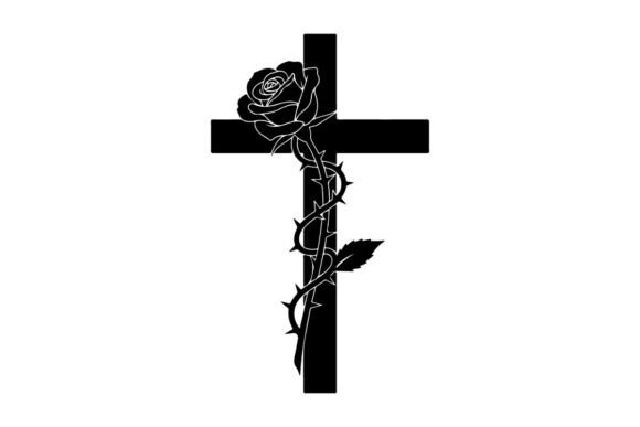 Black and White Gothic Cross with Thorny Graphics