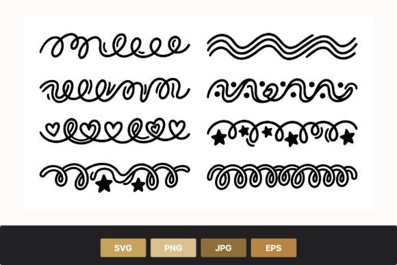 Black Line Swirl Hearts Stars Borders: Decorative Graphics & Illustrations
