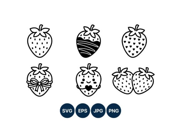Black White Strawberry Line Art Bundle: Graphics & Illustrations