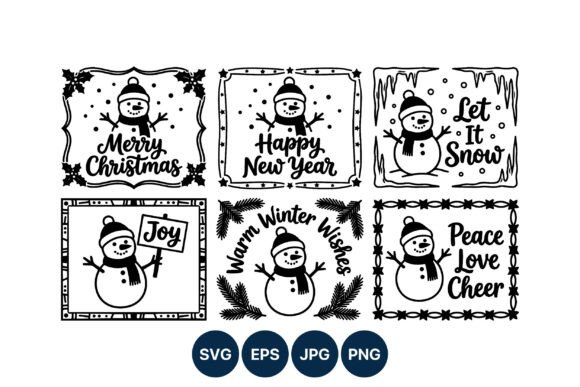 Black White Winter Snowman Greeting Set: Graphics & Illustrations
