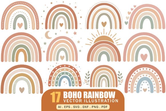 Boho Rainbow Illustration Vector Pack: Graphics & Illustrations