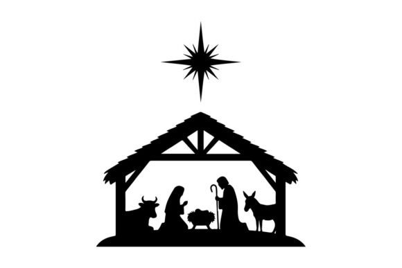 Christmas Nativity Scene Silhouette Graphics & Illustrations