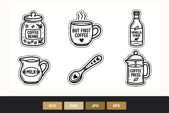 Coffee Beans Cup Vanilla Syrup Milk Graphics & Illustrations