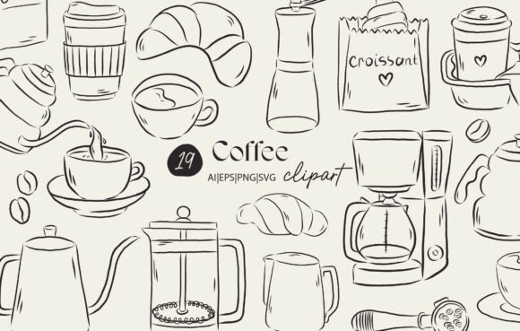 Coffee Set Clipart: Clean Graphics & Illustrations for Handmade Brands
