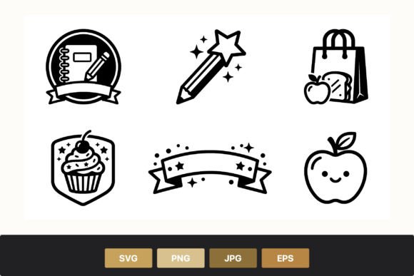 Cute Black and White School and Food Graphics & Illustrations