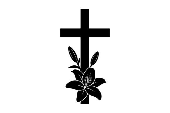 Easter Lily Cross Symbol Black and White Graphics