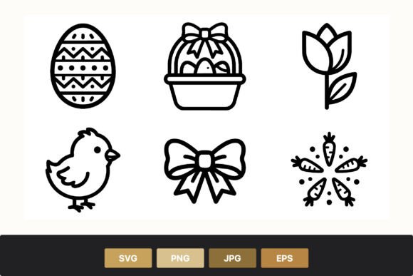 Easter Line Art Icon Set: Graphics & Illustrations