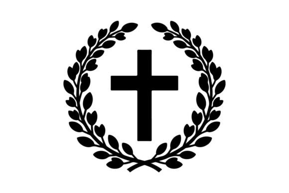 Elegant Laurel Wreath with Cross Graphics & Illustrations