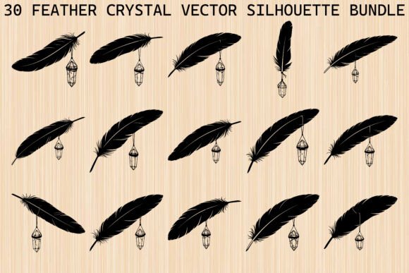 Feather Crystal Silhouette Bundle: Graphics & Illustrations for Local Branding