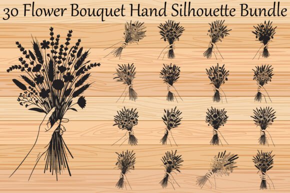 Flower Bouquet Hand Silhouette Bundle: Graphics & Illustrations