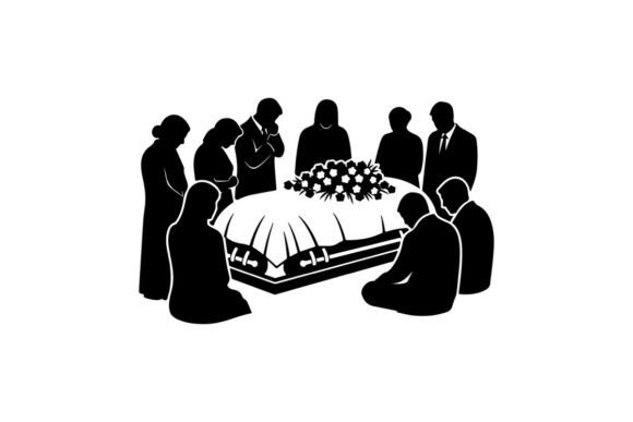 Funeral Scene Graphics: Elegant Silhouette Illustrations