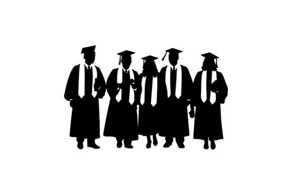 Graduation Group Portrait in Academic Gown: Graphics & Illustrations