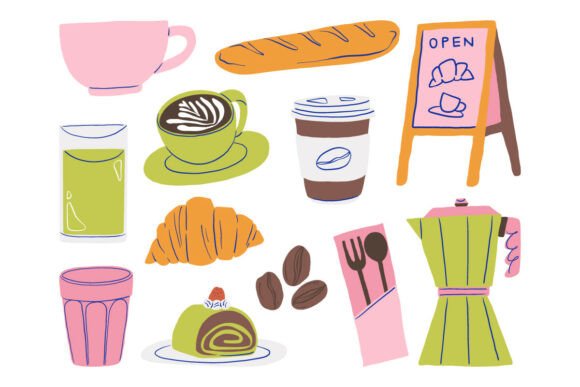 Hand Drawn Cafe Bakery Element Set Pack: Graphics & Illustrations