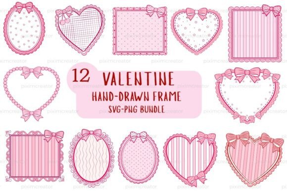 Hand-Drawn Valentine Frame Bundle PNG: Graphics & Illustrations