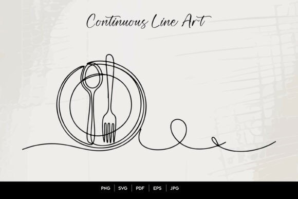 Minimal Plate Cutlery Line Art Design: Graphics & Illustrations