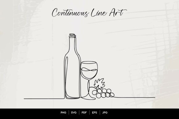 Minimal Wine Bottle Line Art Design: Graphics & Illustrations