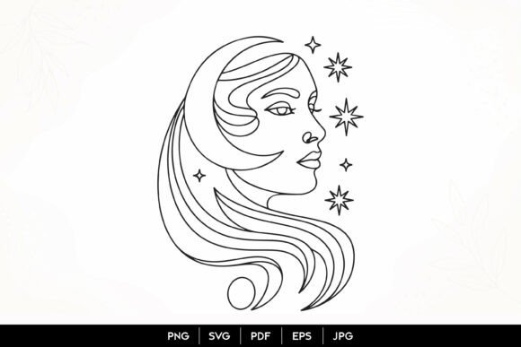 Moon Goddess Woman Line Art SVG: Graphics & Illustrations