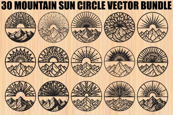 Mountain Sun Circle Design Bundle: Graphics & Illustrations