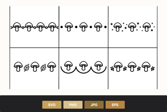 Mushroom Line Art Pattern Borders: Graphics & Illustrations