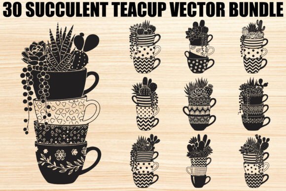 Succulent Plant Teacup Design Bundle: Graphics & Illustrations