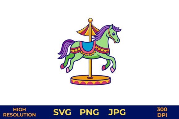 Vibrant Carousel Horse Illustration: Graphics & Illustrations for Editorial Impact