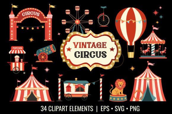 Vintage Circus Clipart Elements