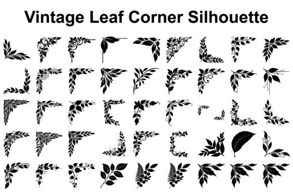 Vintage Leaf Corner Silhouette Graphics & Illustrations