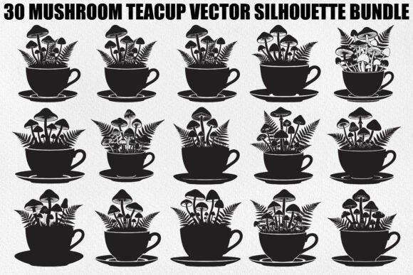Whimsical Mushroom Teacup Bundle: Graphics & Illustrations